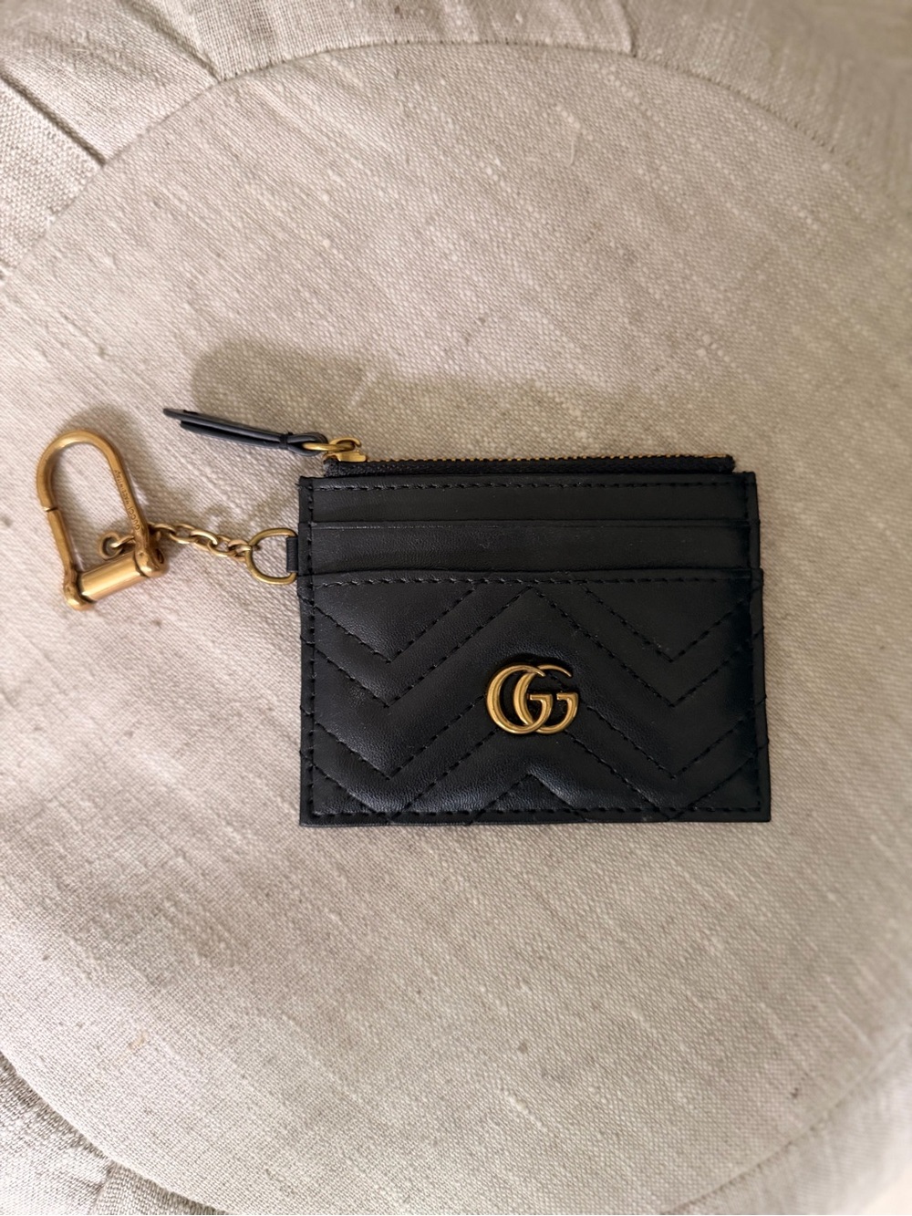GG Black Quilted Leather Card Case with Key Clip